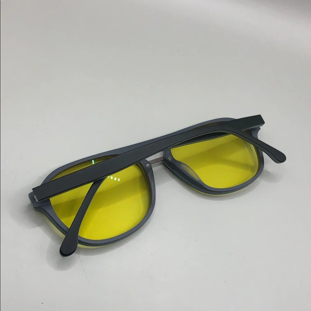 YesGlasses YesLook Grandpa Acetate Black Aviator Yellow Tinted Sunglasses Unisex